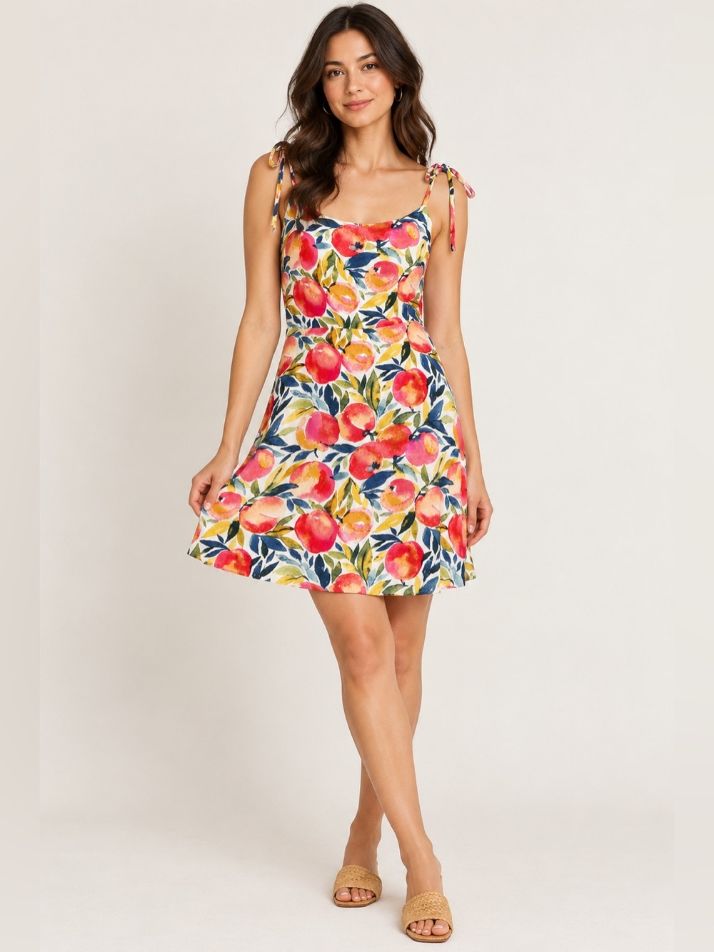 Dress Forum Colorful Fruit Print Mini Dress Large Sleeveless Vacation Resort